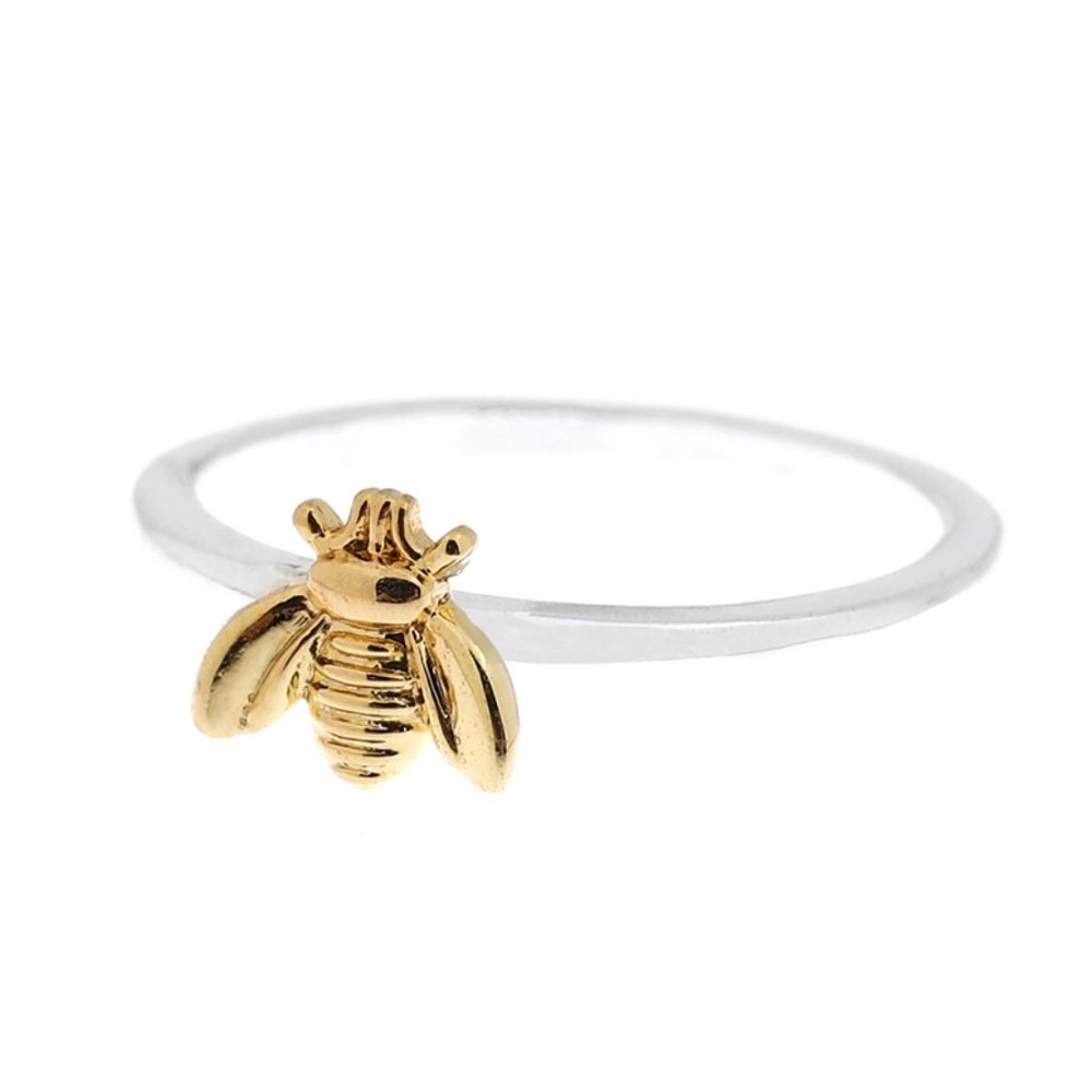 Dainty 18K Gold Honey Bee Insect Honeybee Ring - Picture 2 of 8